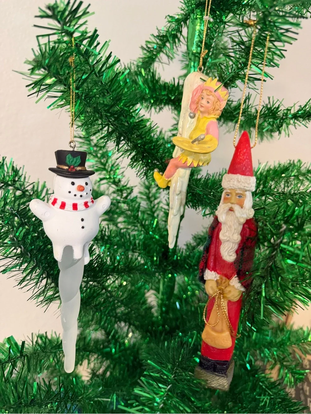 Santa Snowman Fairy Icicle Christmas Bauble Ornaments Medium Set Of 3 Hanging